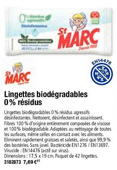 lingettes biodégradables 0% résidus st marc