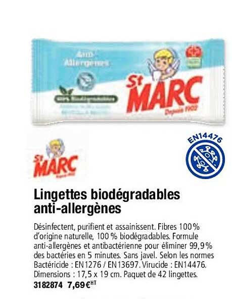 lingettes biodégradables anti-allergènes st marc