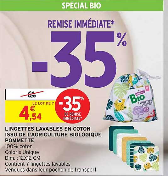 lingettes lavables en coton issu de l'agriculture biologique pommette