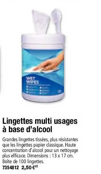 lingettes multi usages à base d'alcool