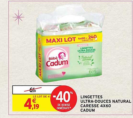 lingettes ultra-douces natural caresse 4 x60 cadum