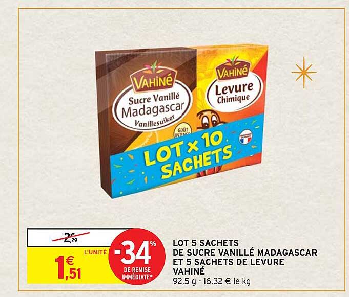 Lot 5 Sachets De Sucre Vanillé Madagascar Et 5 Sachets De Levure Vahiné