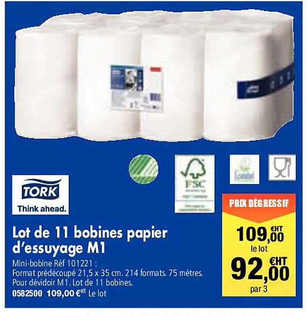 lot de 11 bobines papier d'essuyage m1 tork