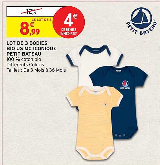lot de 3 bodies bio us mc iconique petit bateau