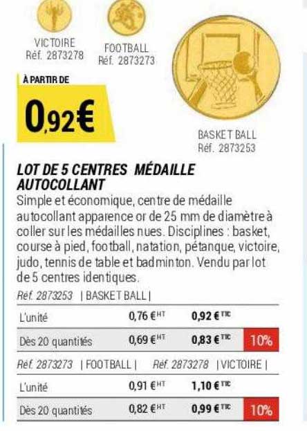 lot de 5 centres médaille autocollant
