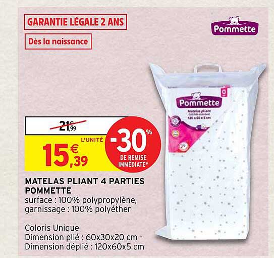 matelas pliant 4 parties pommette