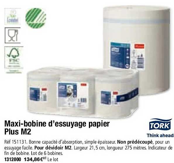 maxi-bobine d'essuyage papier plus m2