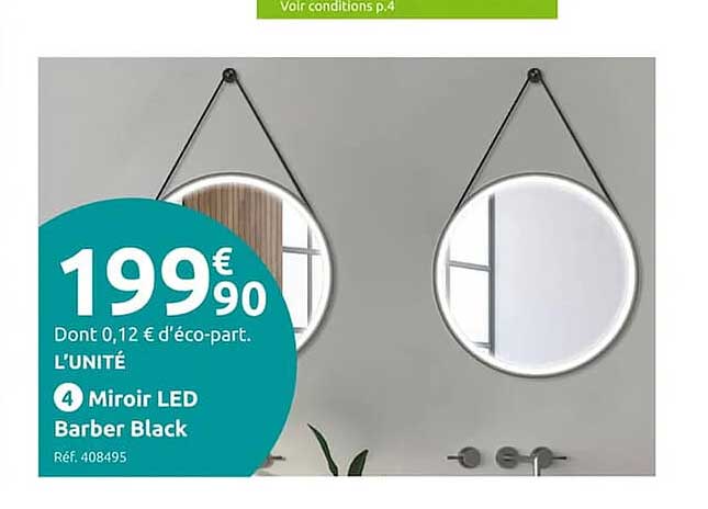 miroir led barber black