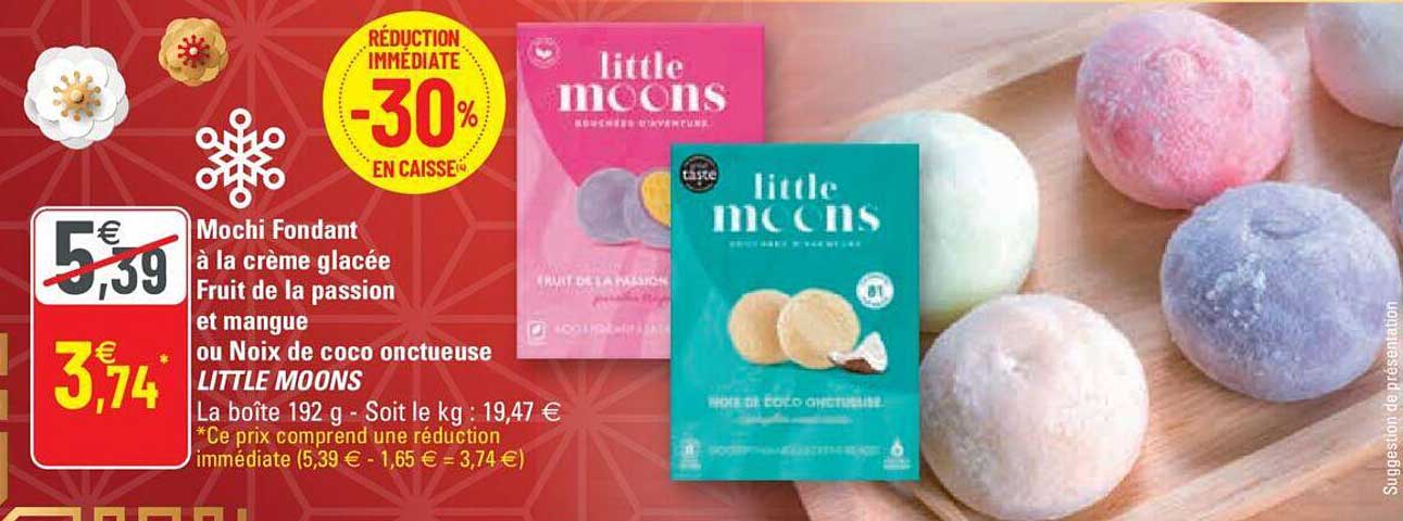 mochi fondant à la crème glacée fruit de la passion et mangue ou noix de coco onctueuse little moons