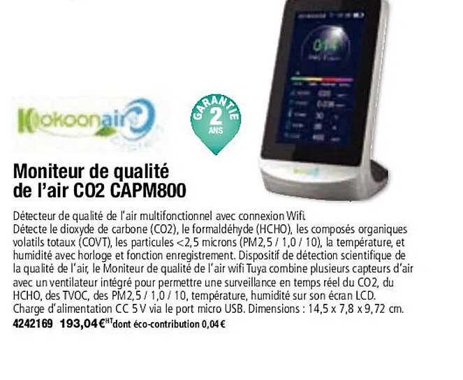 moniteur de qualité de l'air c02 capm800