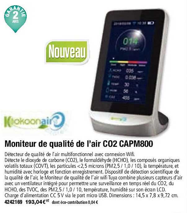moniteur de qualité de l'air co2 capm800