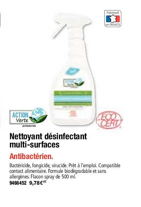 nettoyant désinfectant multi-surfaces action verte