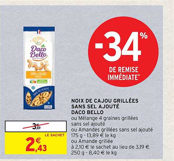 noix de cajou grillées sans sel ajouté daco bello