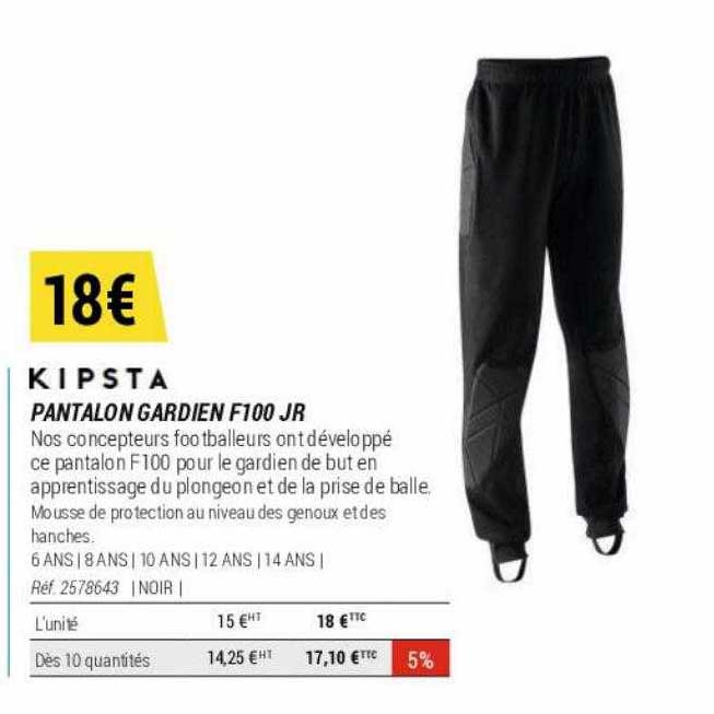pantalon gardien f100 jr kipsta
