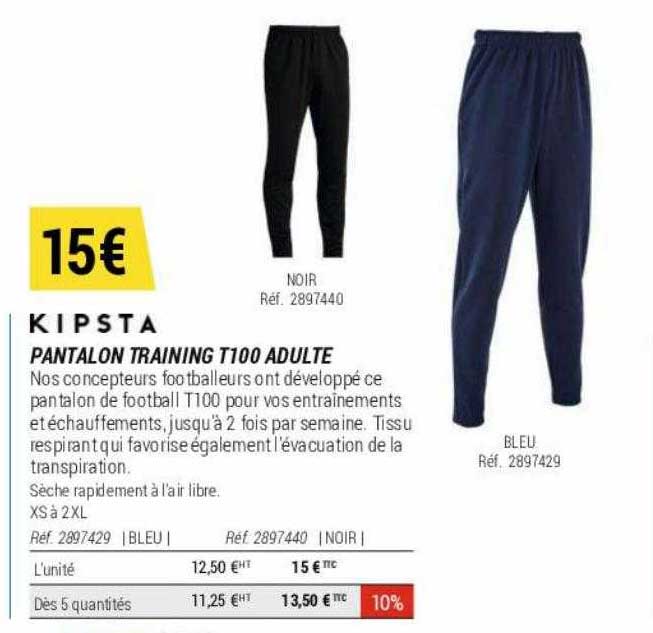Pantalon Training T100 Adulte Kipsta