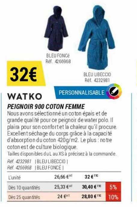 peignoir 900 coton femme watko