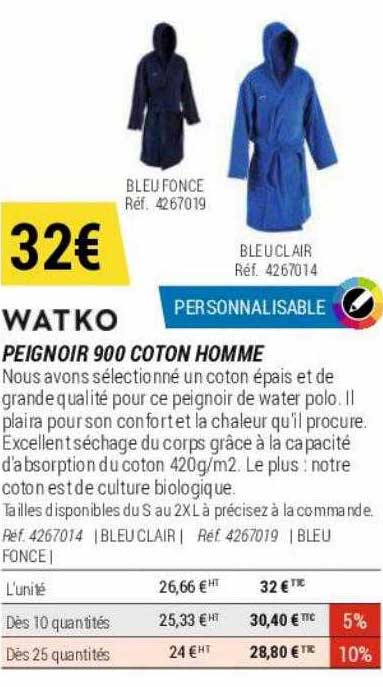 peignoir 900 coton homme watko