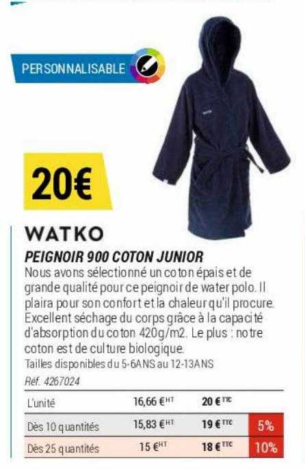 peignoir 900 coton junior watko