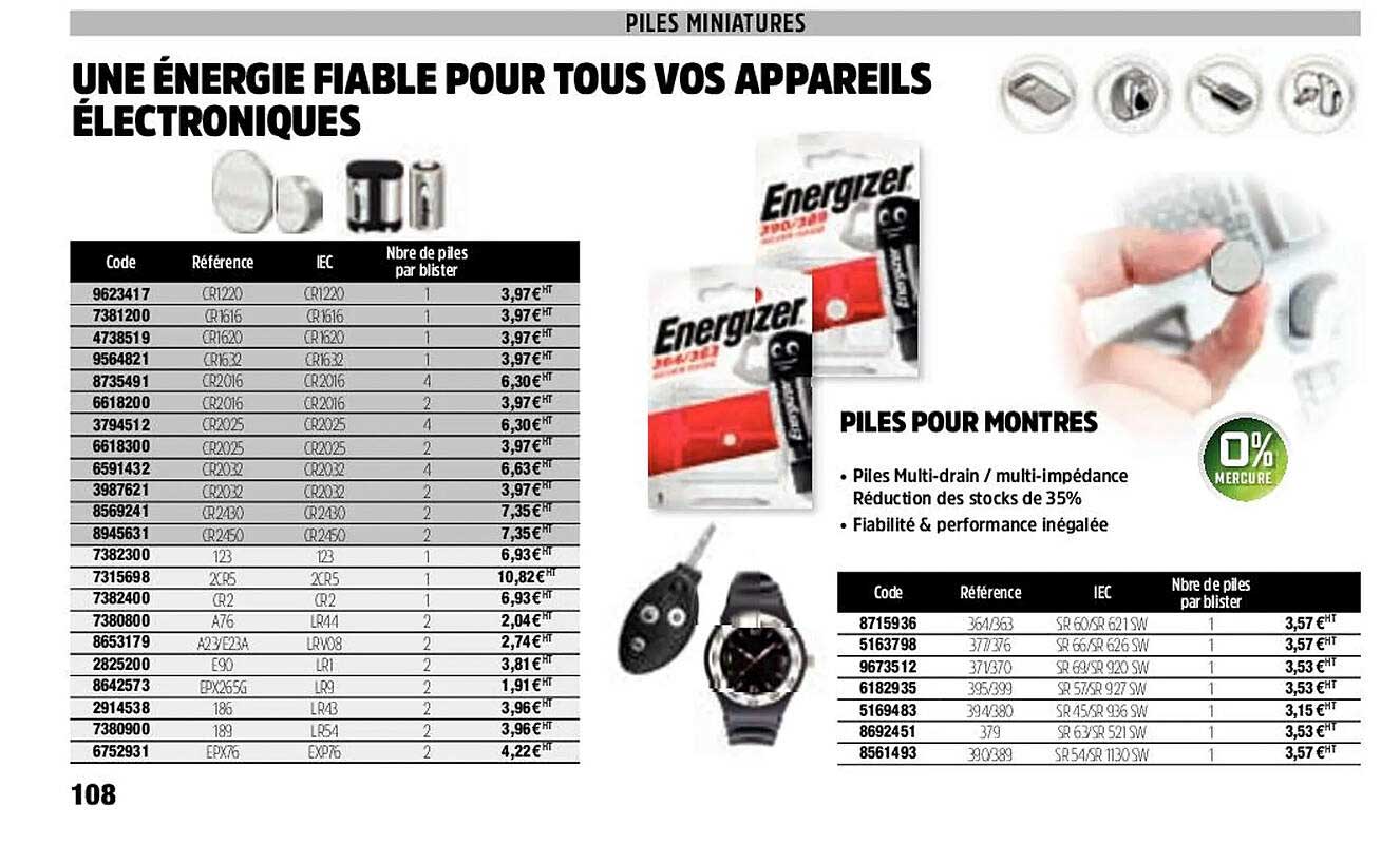 piles pour montres energizer