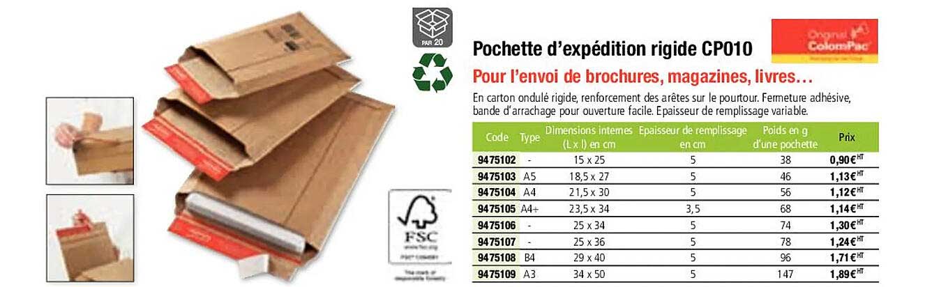 pochette d'expédition rigide cp010