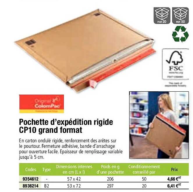 pochette d'expédition rigide cp10 grand format