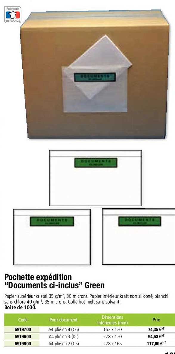 pochette expédition "documents ci-inclus" green