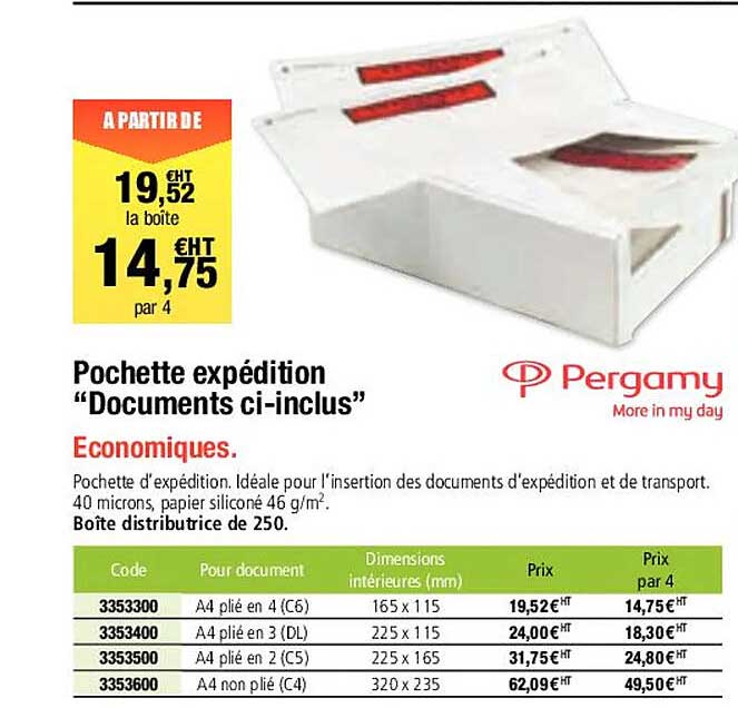 pochette expédition "documents ci-inclus" pergamy