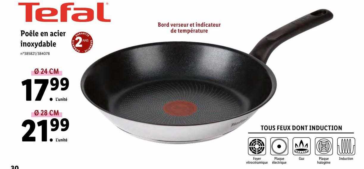 poêle en acier inoxydable tefal