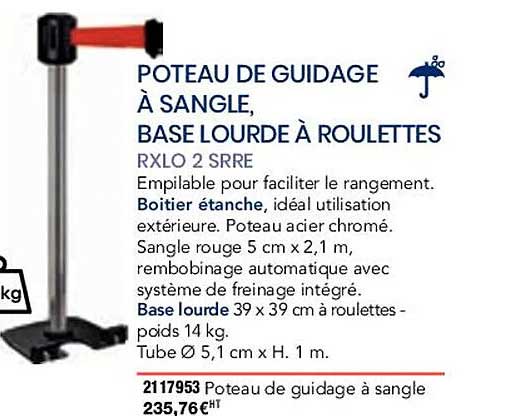 poteau de guidage à sangle, base lourde à roulettes