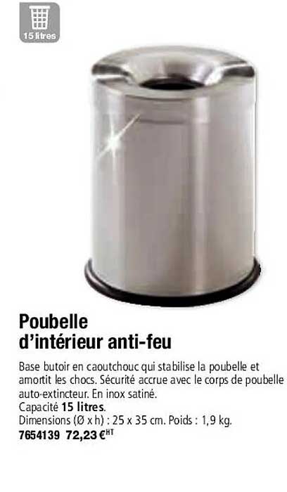 poubelle d'intérieur anti-feu
