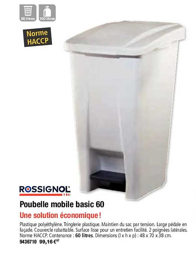 Poubelle Mobile Basic 60 Rossignol