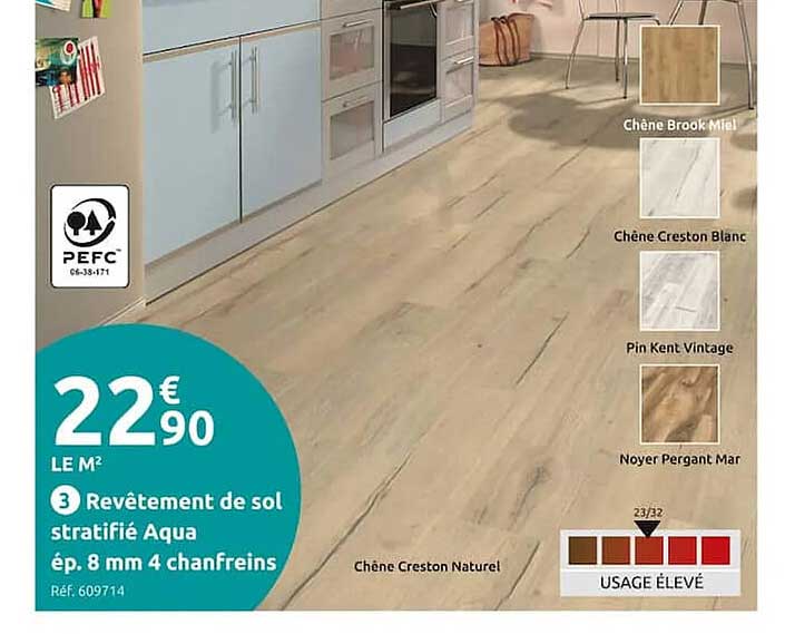 revêtement de sol stratifié aqua ép. 8 mm 4 chanfreins