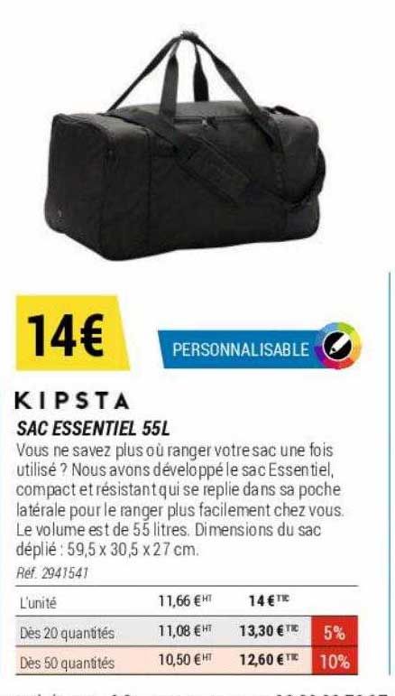 sac essentiel 55l kipsta