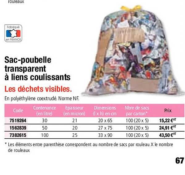 sac-poubelle transparent à lien coulissants