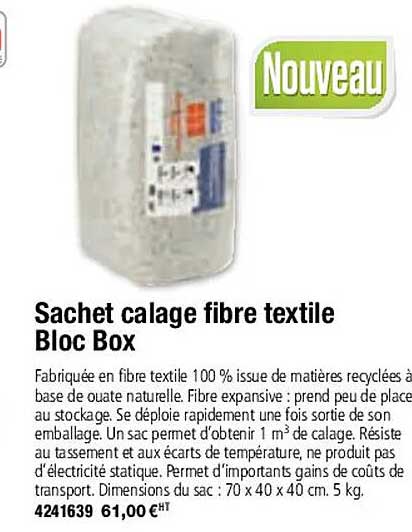 sachet calage fibre textile bloc box
