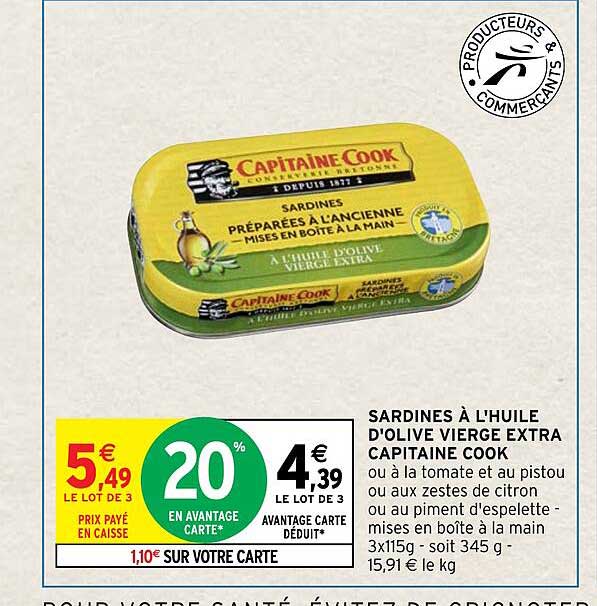Sardines à L'huile D'olive Vierge Extra Capitaine Cook