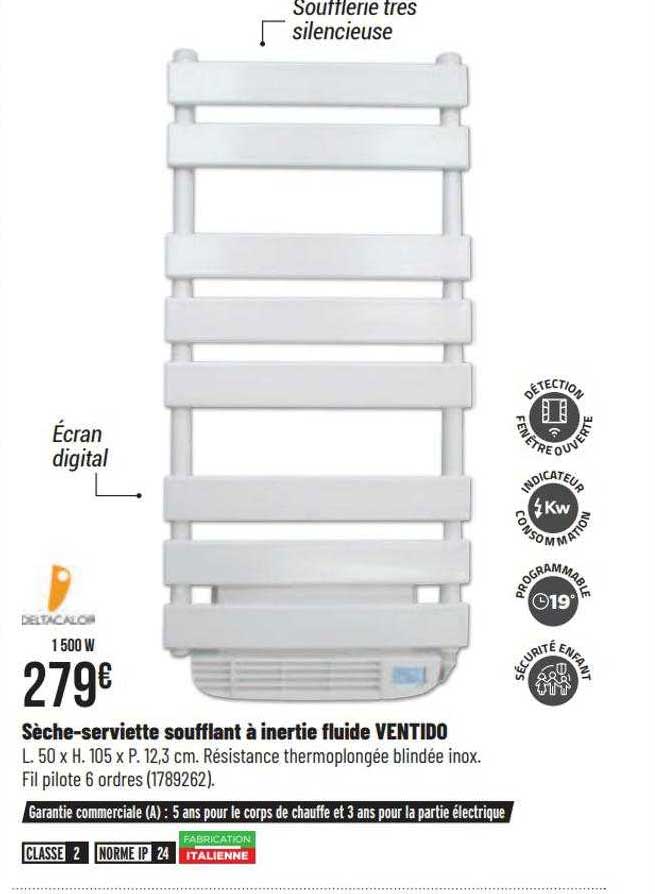 sèche-serviette soufflant à inertie fluide ventido