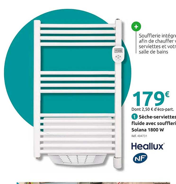 sèche-serviettes fluide avec souffleri solana 1800 w heallux