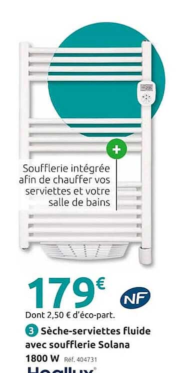 sèche-serviettes fluide avec soufflerie solana 1800 w