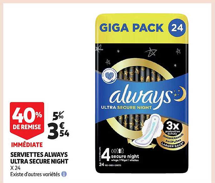 serviettes always ultra secure night