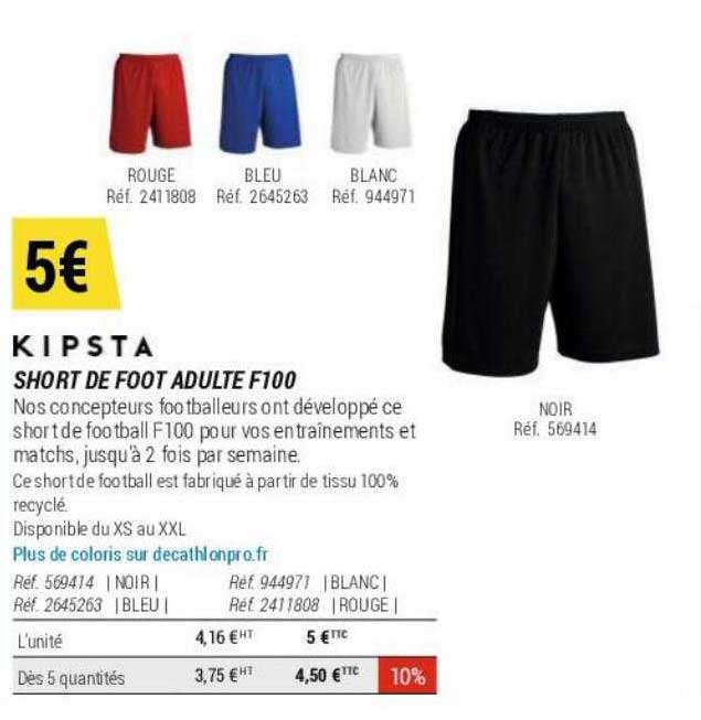 short de foot adulte f100 kipsta