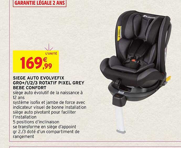 siège auto evolvefix gro+ 1-2-3 rotatif pixel grey bébé confort