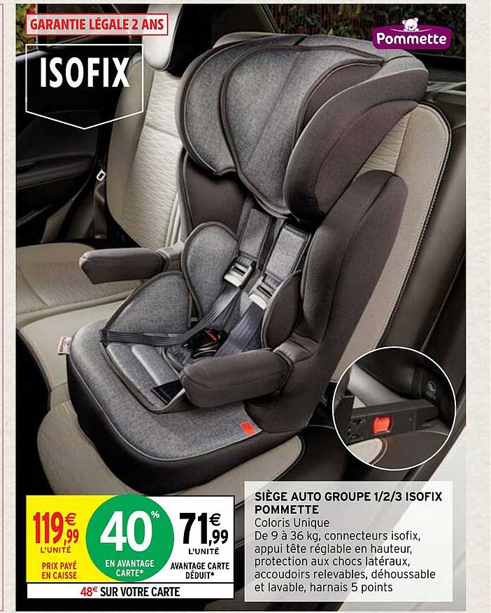 siège auto groupe 1-2-3 isofix pommette