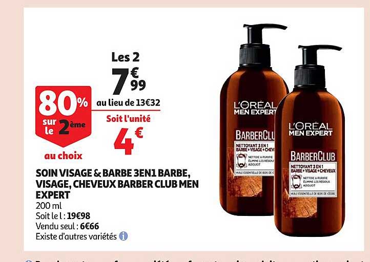 soin visage & barbe 3 en 1 barbe, visage, cheveux barber club men expert