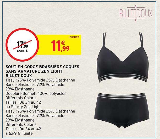 soutien gorge brassière coques sans armature zen light billet doux