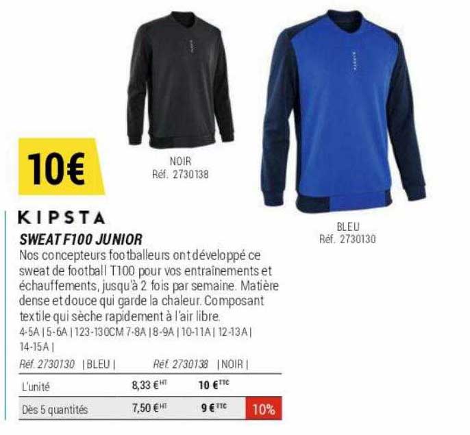 sweat f100 junior kipsta