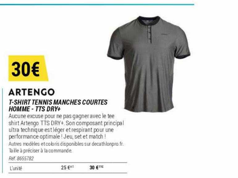 t-shirt tennis manches courtes homme - tts dry+ artengo