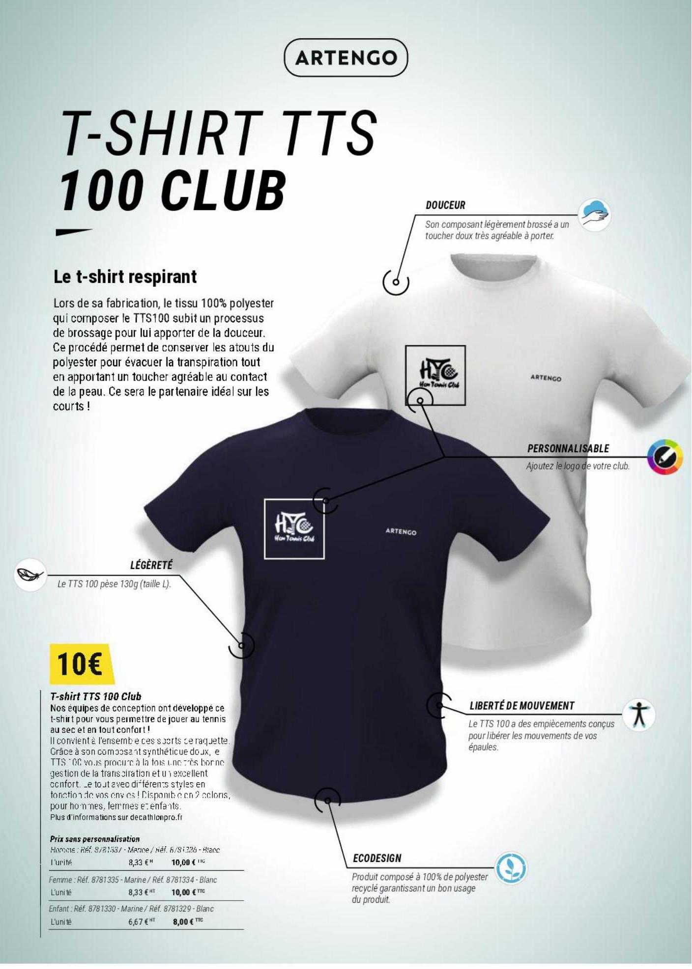 t-shirt tts 100 club artengo