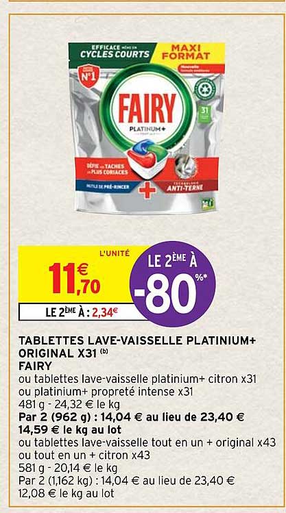 tablettes lave-vaisselle platinium+ original x31 fairy