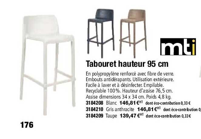 tabouret hauteur 95 cm mti